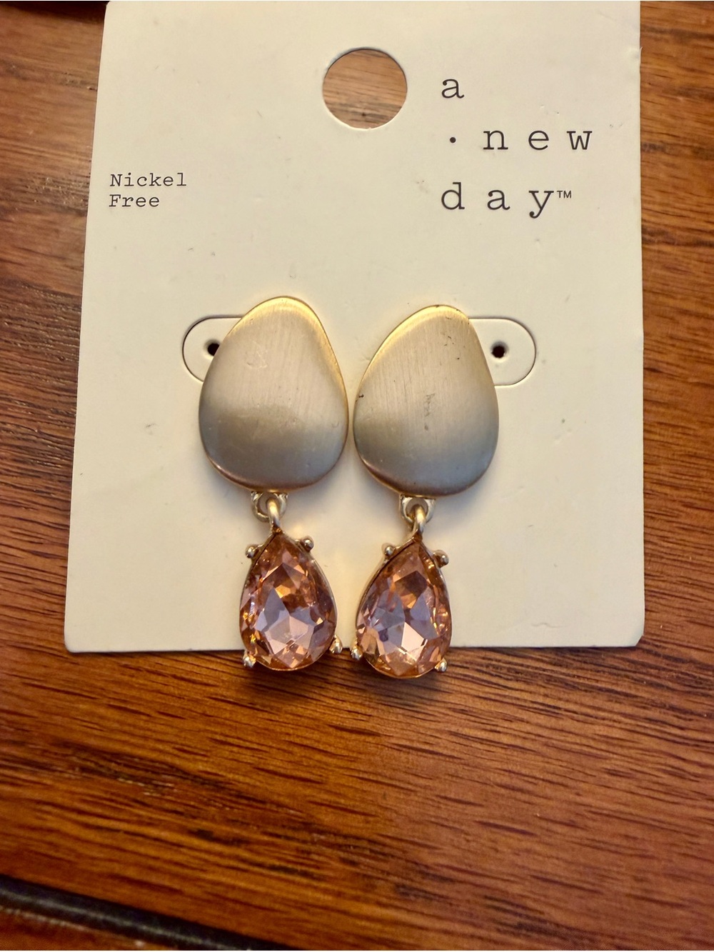 a new day Gold-Tone Earrings with Blush Teardrop Stones